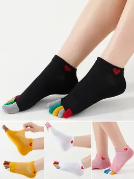 Чорапи с пет пръста, дамски памучни летни тънки къси чорапи, мрежести невидими розови чорапи Kawaii