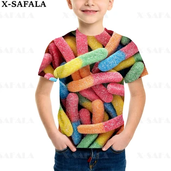 Ярка тениска с бонбони, шоколад и захар за момчета, блузи с къс ръкав, детски дрехи за момичета, лятна тениска, дрехи за деца - 7