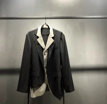 костюм с двойна яка от 2 теми, на застояла обтегач, модерен свободен дизайн на високо ниво, не е корейската версия, приталенное палто