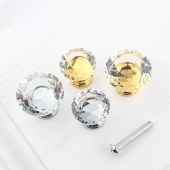 малка дръжка от кристал 20/25 мм, рамка за захващане дръжка със златен диамант, чекмеджето на шкафа, кръгла дръжка, с един отвор