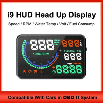 проектори предното стъкло i9 Hud дисплей Obd2, централен дисплей, автомобилни джаджи, цифров скоростомер, аларма об/мин, аксесоари за автомобилна електроника