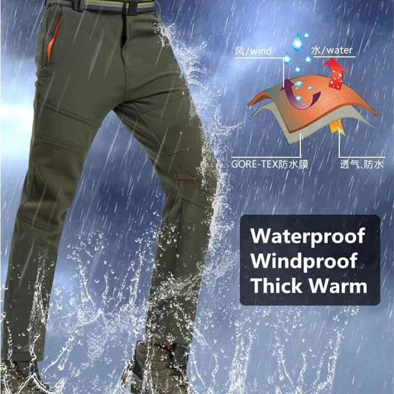 Зимни панталони Мъжки и женски флисовые зимни софтшелл-панталони за къмпинг, туризъм, спорт на открито, водоустойчив ветроупорен термобрюки
