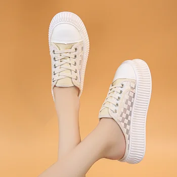 2023 Модни универсална дамски обувки; Лятна дамски обувки без стягане; Парусиновая обувки на полуплатформенной платформа-Обувки Baotou