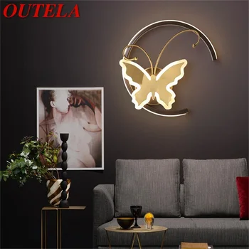 OUTELA Nordic Творчески стенни аплици, медна лампа, модерен led лампа с абажуром пеперуди за дома