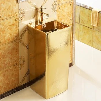 Баня Златен пиедестал Басейна Персонализирани Цвят Златен Етаж перлено бял пиедестал мивка Художествен мивка