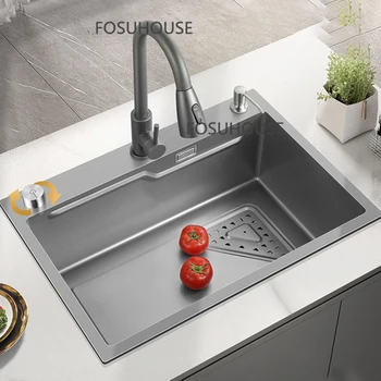 Луксозен смесител за кухненска мивка от неръждаема стомана 304, кухненски предмет, сливи, за съдове, сив дизайн, комплект за кухненски мивки за гурме