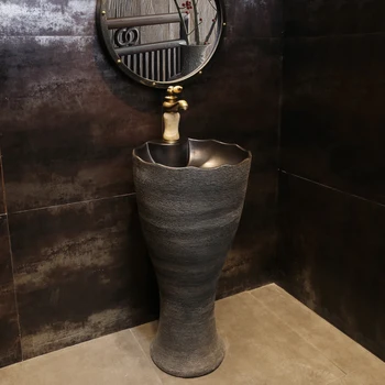 Мивка с колона от дърво, долно Оттичане, вградена мивка, Вид на пода в банята, китайската керамична мивка на стълб